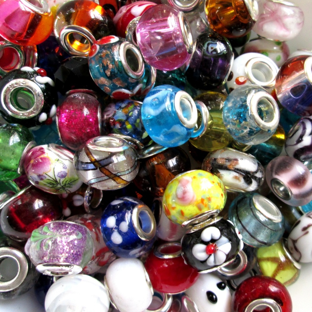 100 Piece Mix of European Large Hole Glass Beads